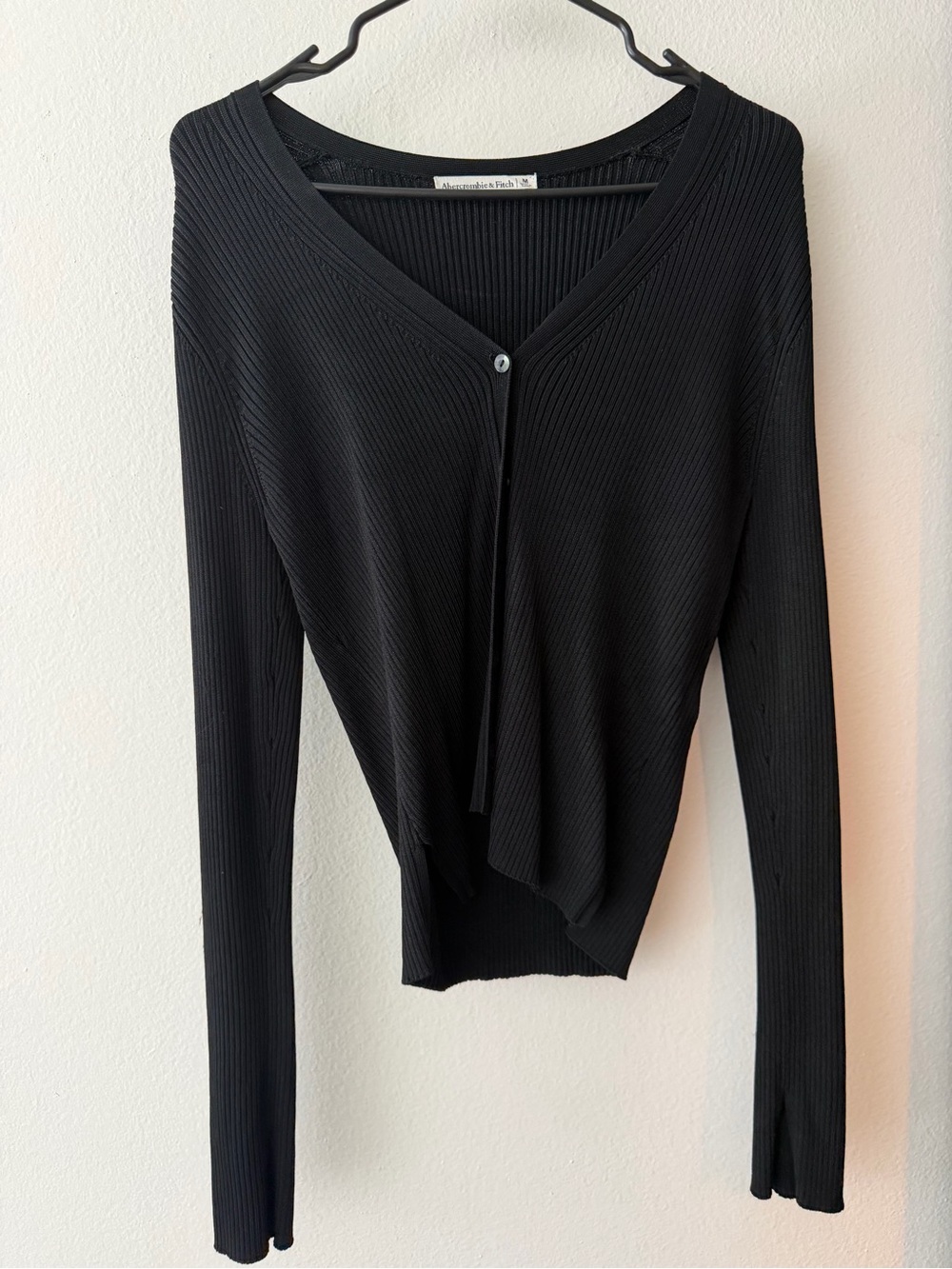 Abercrombie & Fitch Black Ribbed V-Neck Button Front Top